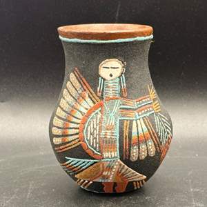 Lot #130 - Native American sand, art vase, signed