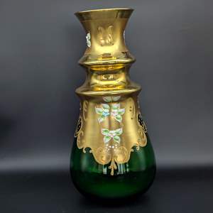 Lot #37 - Bohemian Green and Gold with Raised Enamel Vase