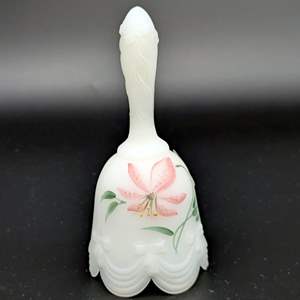 Lot #42 - Signed Hand-Painted Custard Glass Fenton Flowers Bell