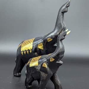 Lot #44 - Hand Painted Lacquerware Elephant Sculpture Figurine Thai Black and Gold