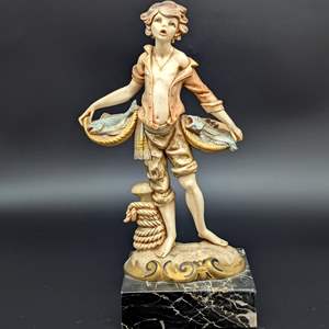 Lot #54 - Simonelli Italy Boy With Bowls Of Fish On Carrara Marble Base