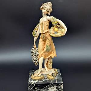 Lot #56 - Simonelli Italy Girl With Basket Of Seafood On Carrara Marble Base