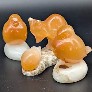 Lot #84 - USSR Gypsum Selenite and Marble Hand-Carved Love Birds and Fox and Hedgehog 