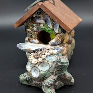 Lot #91 - Seashell Birdhouse and Turtle Statue