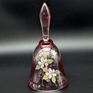 Lot #104 - Vintage Fenton Hand-Painted Signed Rose Glass Bell