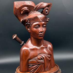 Lot #106 - Vintage Hand Carved 1930s Indonesian Bust of Woman Fatimah