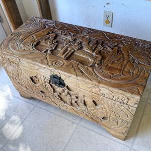 Lot #187 - Ornate Wood Carved Chest 