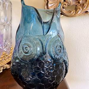 Lot #178 - Vintage Hand Blown Art Glass Owl Pitcher/Vase