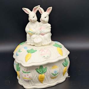 Lot #167 - Jade Collection Bunny Egg/Carrot Round Ceramic Covered Dish