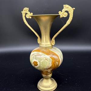 Lot #204 - Brass Onyx Marble Stone Decorative Urn