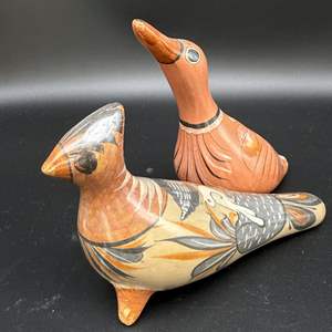 Lot #207 - (2) Ceramic Hand Painted Mexican Folk Art Birds 