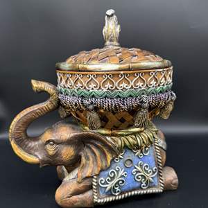 Lot #216 - Elephant Figurine Trinket Jewelry Box 