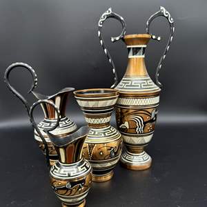 Lot #221 - (4) Hand Painted Vase made in Greece marked Greek Copper