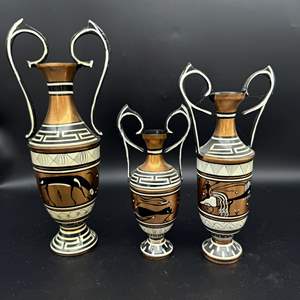 Lot #227 - (3) Hand Painted Vase made in Greece marked Greek Copper 