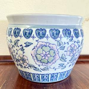 Lot #280 - Vintage Midcentury Blue & Pink Chinoiserie Fish Bowl Planter