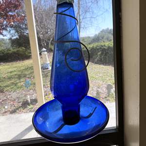 Lot #281 - Cobalt Blue Glass Bird Feeder