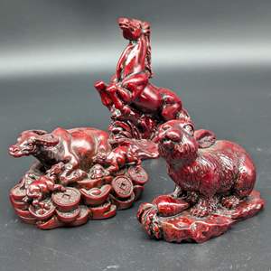 Lot #245 - Feng Shui Red Carved Animals (Resin)