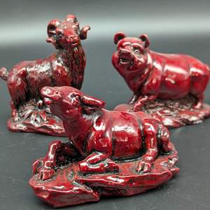 Lot #247 - Feng Shui Red Carved Animals (Resin)