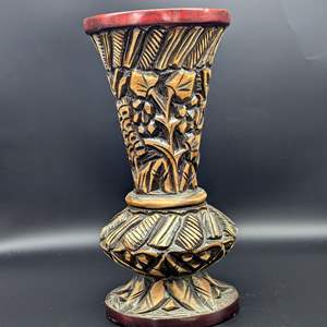 Lot #252 - Hand Carved Wood Vase 