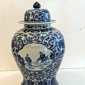 Lot #2 - Blue and White Porcelain Temple Jar (Matches Lot 8)