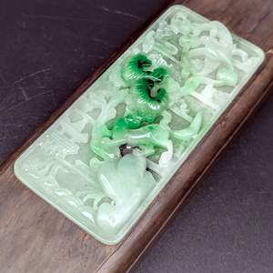 Lot #11 - CHINESE HAND CARVED JADE AND WOODEN SCROLL REST