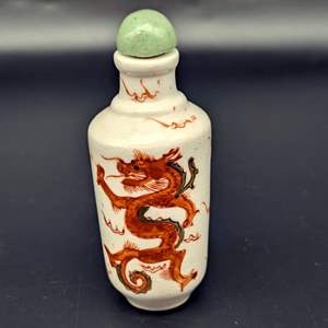 Lot #40 - CHINESE HAND-PAINTED PORCELAIN CERAMIC DRAGON SNUFF BOTTLE