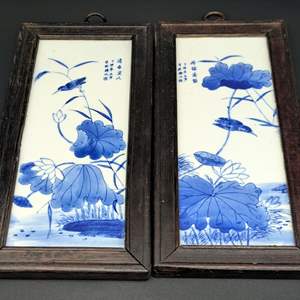 Lot #55 - Chinese Blue White Porcelain Flower Birds Scenery Wall Panels (Matches Lot 60)