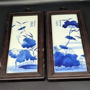 Lot #60 - Chinese Blue White Porcelain Flower Birds Scenery Wall Panels (Matches Lot 55)