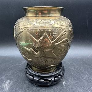 Lot #77 - Brass Urn with Wooden Base