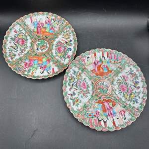 Lot #88 - Two, Antique Chinese Export Famille Rose Mandarin porcelain plates, circa 1800s