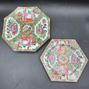 Lot #89 - Two, Antique Chinese Export Famille Rose Mandarin porcelain plates, circa 1800s