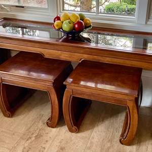 Lot #119 - Vintage 1970's Thomasville Asian Solid Wood Console Table and 2 Benches