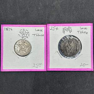 Lot #131 - (2) Silver love tokens 