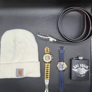 Lot #216 - Carhartt beanie, flask, Coach belt and nonworking watches