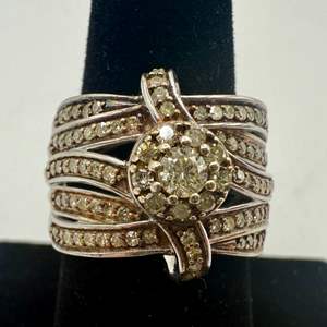 Lot #1  - Natural yellow diamond & rhodium Sterling Silver ring, size 7, (1 ctw, 9.58gtw)