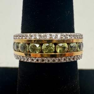 Lot #2  - Dematoid Garnet & Zircon band 10KT gold plated ring, size 6, (1.75ctw)