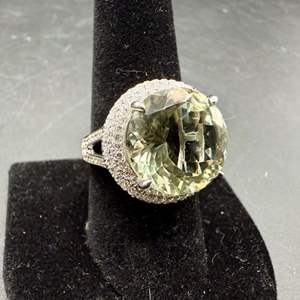 Lot #4  - Green Amethyst & White Topaz Sterling Silver Ring, Size 9, (12.16ctw, 7gtw) 