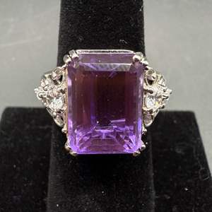 Lot #6  - Kavis Lavender, Alexite Quartz & Cubic Zirconia Sterling Silver Ring, Size 7, (8.55ctw)