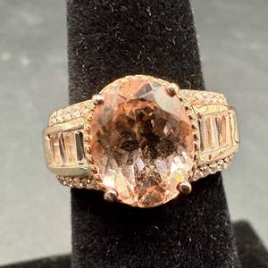 Lot #9  - Morganite & Zircon rose gold plated over sterling silver ring, Size 5, (3.35 ctw, 5gtw)