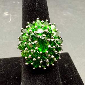 Lot #11  - Russian Diopside Cluster Sterling Silver Ring, Size 7, (6.05ctw, 7gtw)