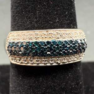 Lot #13  - Rhodium Blue & Diamond Sterling Silver Ring, Size 7, (1.00ctw,4gtw)