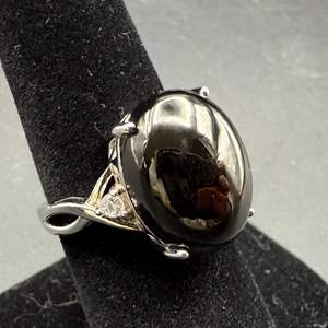 Lot #14  - Shungite & White Zircon Sterling Silver Ring, Size 7, (5.70ctw, 4gtw)