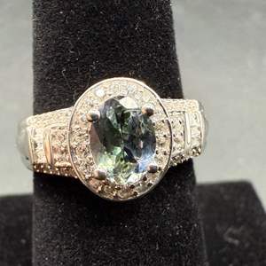 Lot #15  - Green Tanzanite & Zircon Sterling Silver Ring, Size 7, (1.44ctw, 4gtw)