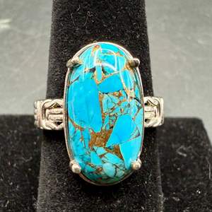 Lot #19  - Matrix blue turquoise sterling silver ring, Size 9, (8.55ctw, 6gtw)