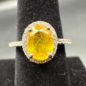 Lot #24  - Yellow sapphire & white zircon Sterling silver ring, size 7 (1.89ctw, 3gtw)