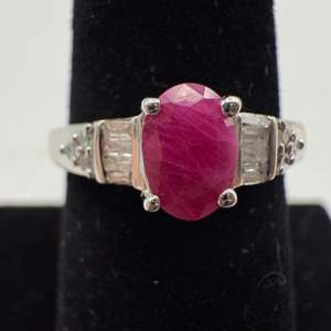 Lot #30  - Burmese ruby & diamond sterling silver ring, size 7 (1.16ctw)