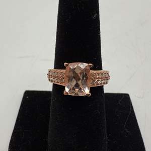 Lot #31  - Morganite & natural champagne Diamonds Rose Gold vermeil over sterling silver ring, sz 7 (2.13ctw, 4gtw)