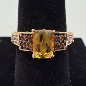 Lot #33  - Premium Brazilian Helidor & white zircon yellow Gold over sterling silver, size 9 (1.35ctw, 4gtw)