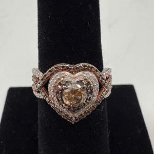 Lot #37  - Natural Champagne diamond & rhodium rose gold vermeil ring over sterling silver, size 7.5 (1.00ctw, 4gtw) 