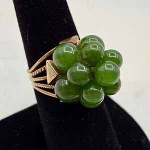 Lot #45  - 14KT Gold & jade cluster ring (3gtw)